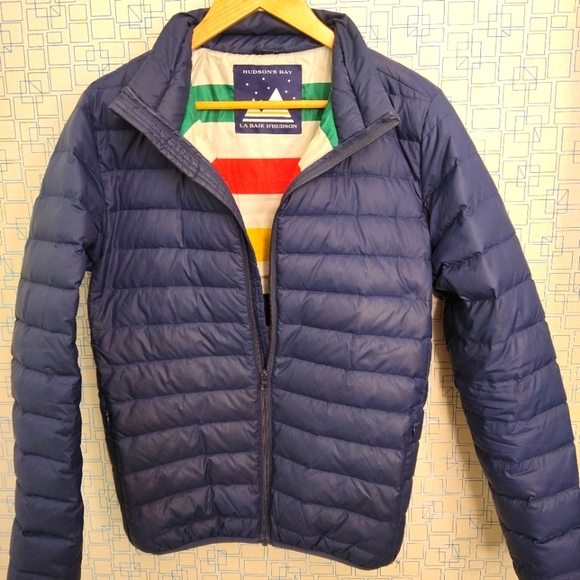 Hudson’s Bay Packable Down Jacket Navy Blue Medium M HBC Stripes - Picture 11 of 12